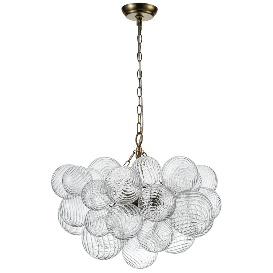 Brass Cluster Ribbed Glass Globe Bubble Chandelier