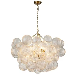Brass Cluster Ribbed Glass Globe Bubble Chandelier