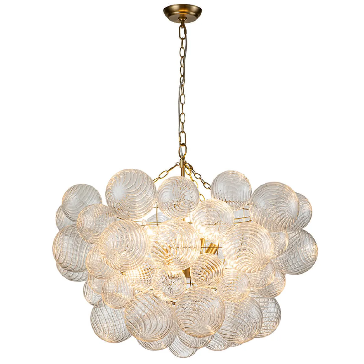 Brass Cluster Ribbed Glass Globe Bubble Chandelier
