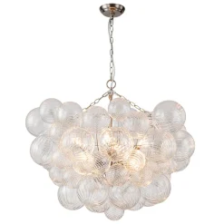 Brass Cluster Ribbed Glass Globe Bubble Chandelier
