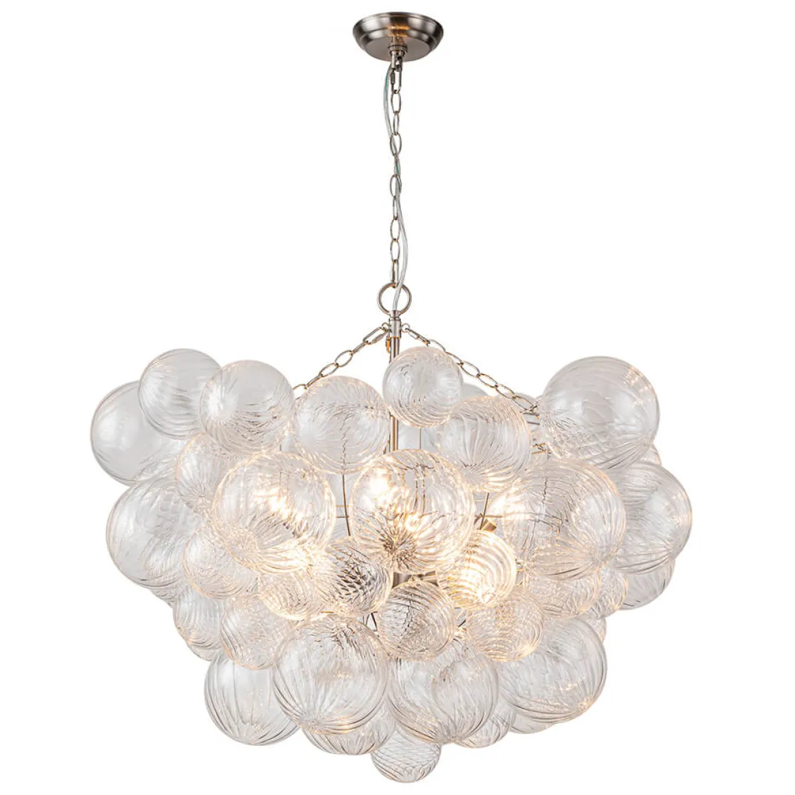 Brass Cluster Ribbed Glass Globe Bubble Chandelier