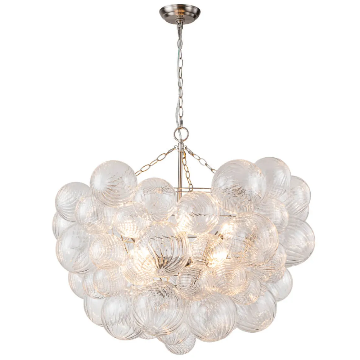 Brass Cluster Ribbed Glass Globe Bubble Chandelier