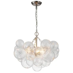 Brass Cluster Ribbed Glass Globe Bubble Chandelier