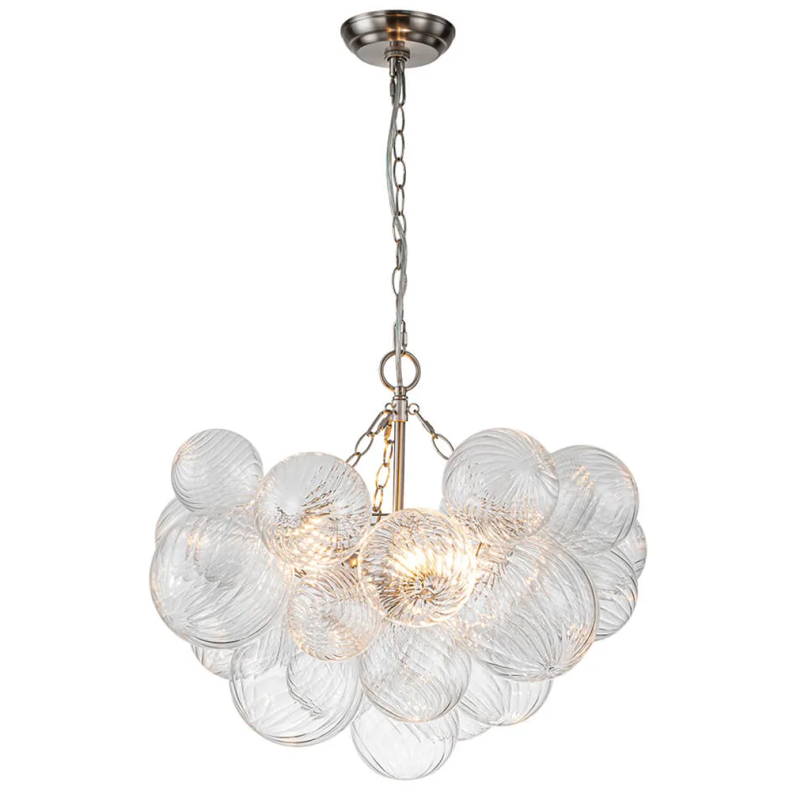 Brass Cluster Ribbed Glass Globe Bubble Chandelier