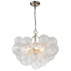 Brass Cluster Ribbed Glass Globe Bubble Chandelier