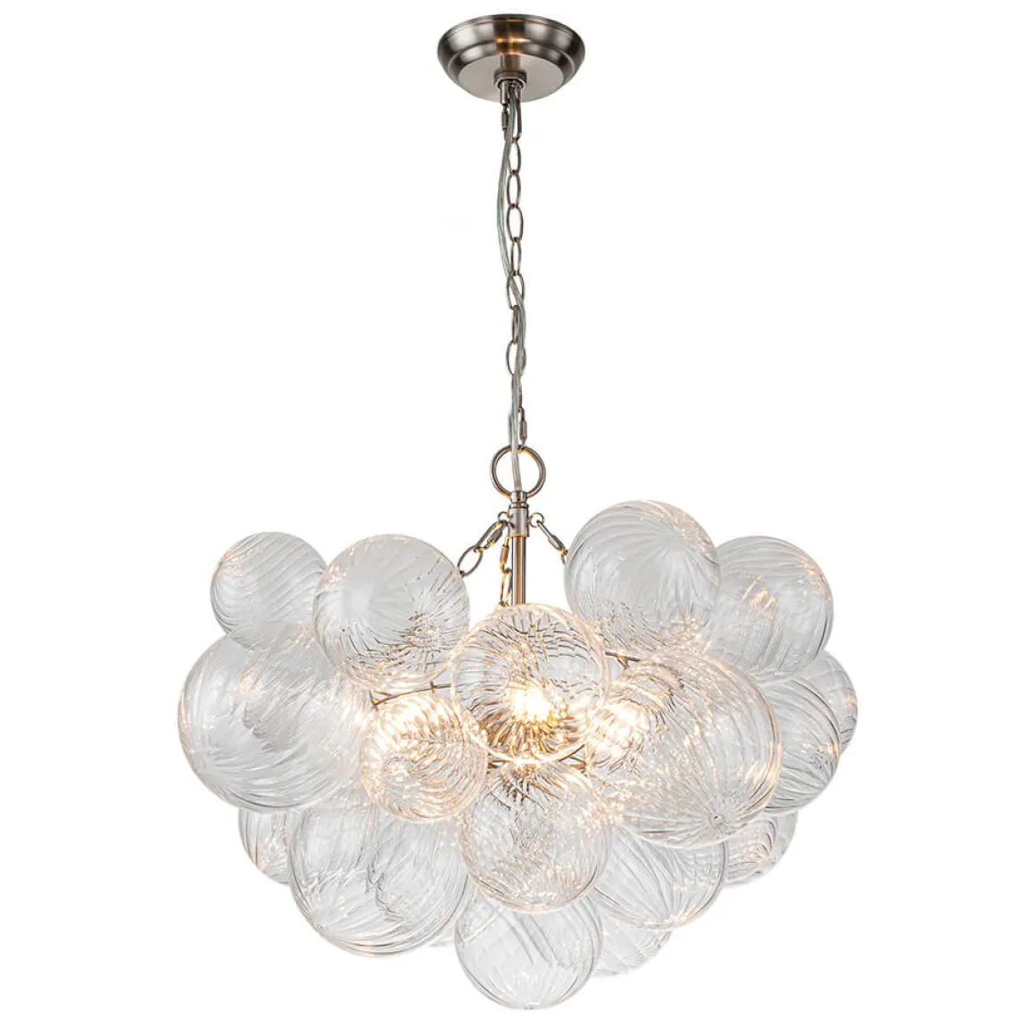 Brass Cluster Ribbed Glass Globe Bubble Chandelier