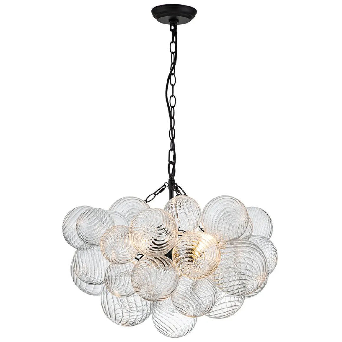 Brass Cluster Ribbed Glass Globe Bubble Chandelier