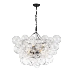Brass Cluster Ribbed Glass Globe Bubble Chandelier