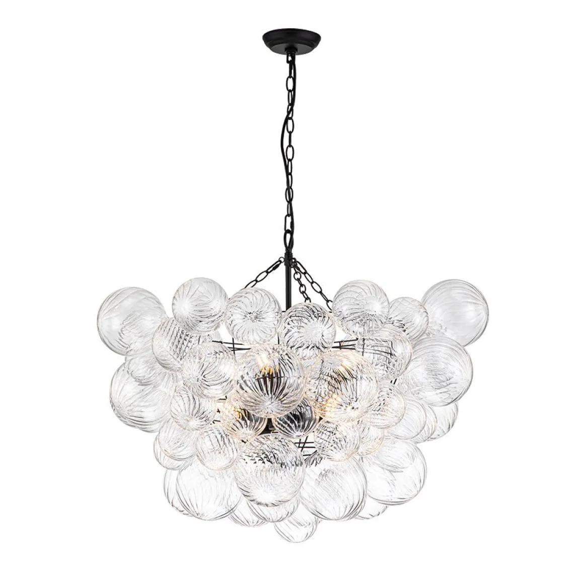Brass Cluster Ribbed Glass Globe Bubble Chandelier