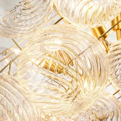 Brass Cluster Ribbed Glass Globe Bubble Chandelier
