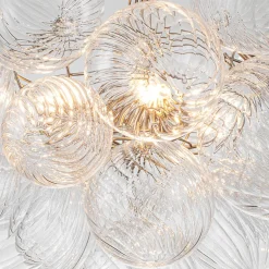Brass Cluster Ribbed Glass Globe Bubble Chandelier