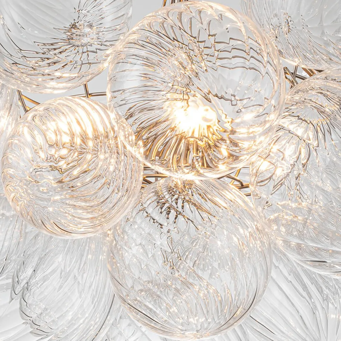 Brass Cluster Ribbed Glass Globe Bubble Chandelier