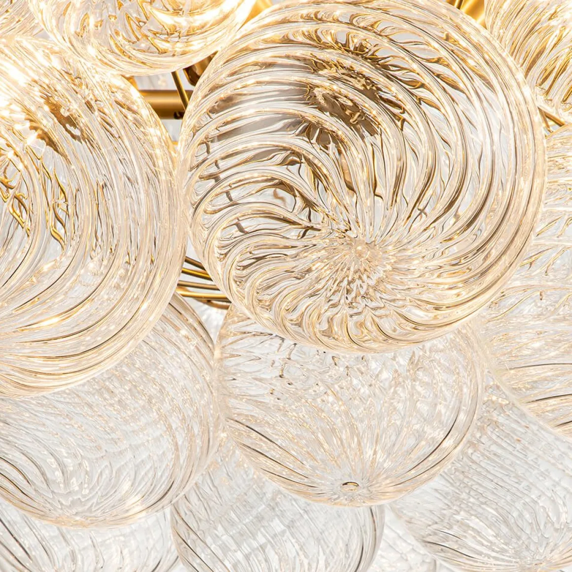 Brass Cluster Ribbed Glass Globe Bubble Chandelier