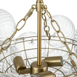 Brass Cluster Ribbed Glass Globe Bubble Chandelier
