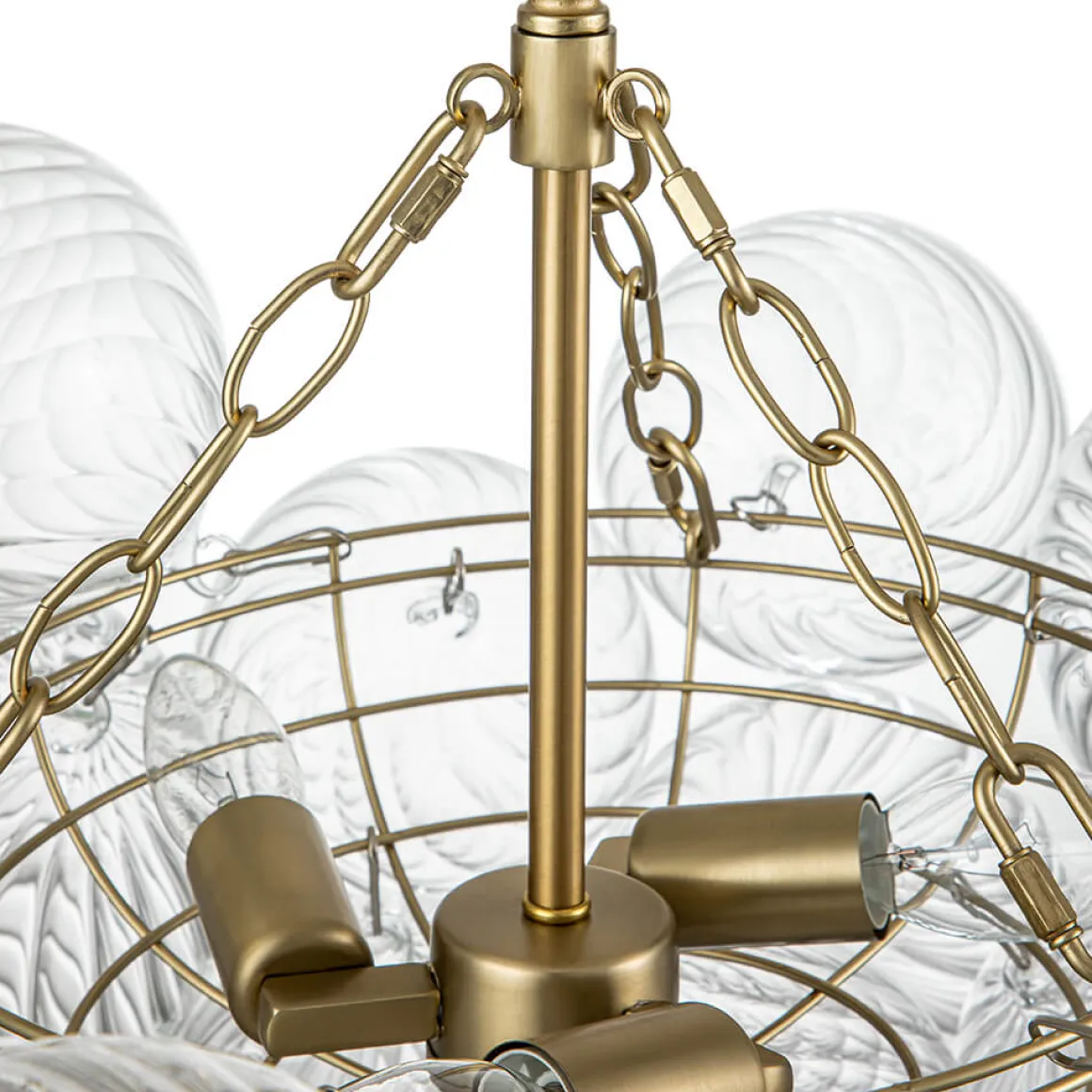 Brass Cluster Ribbed Glass Globe Bubble Chandelier