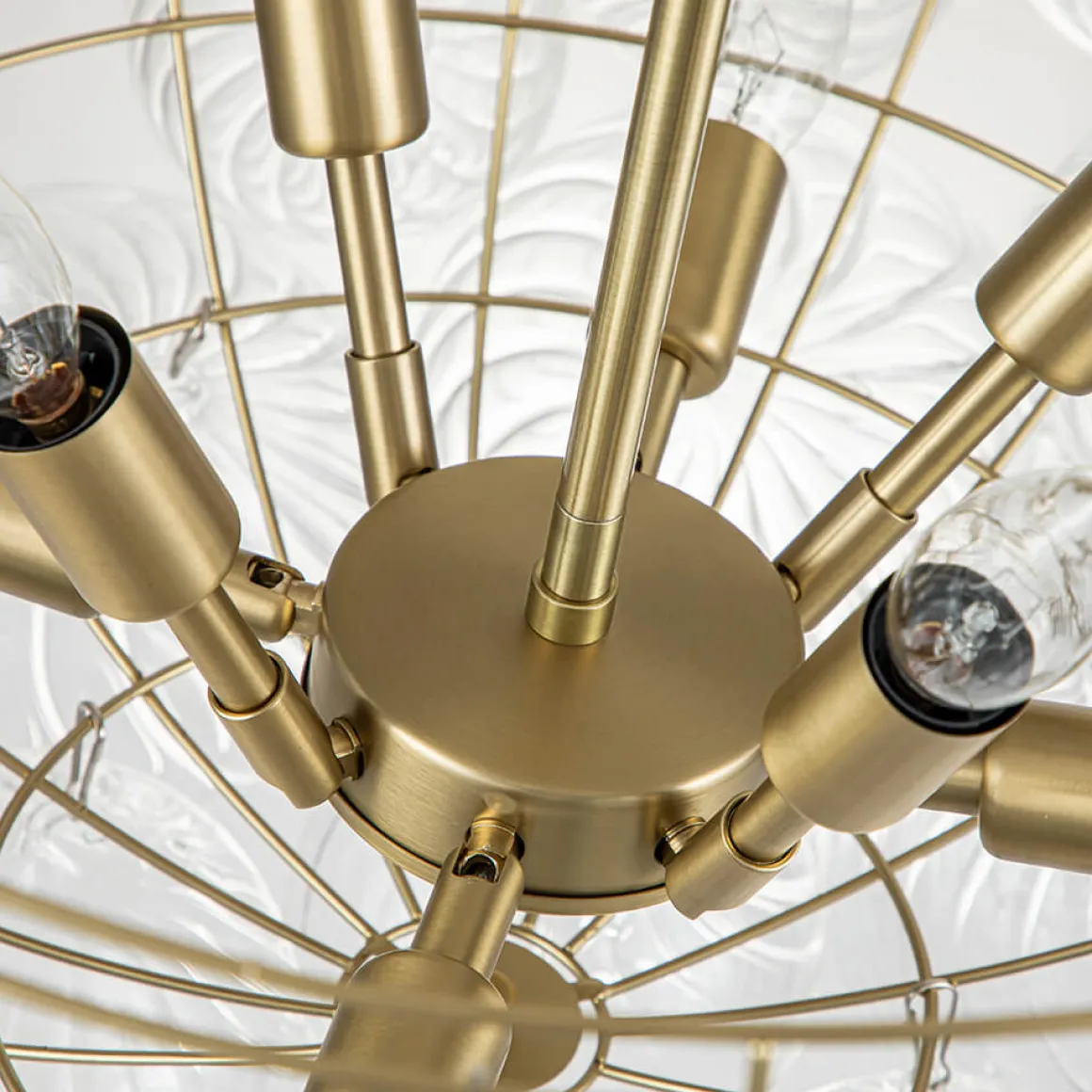 Brass Cluster Ribbed Glass Globe Bubble Chandelier