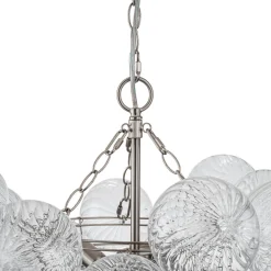 Brass Cluster Ribbed Glass Globe Bubble Chandelier