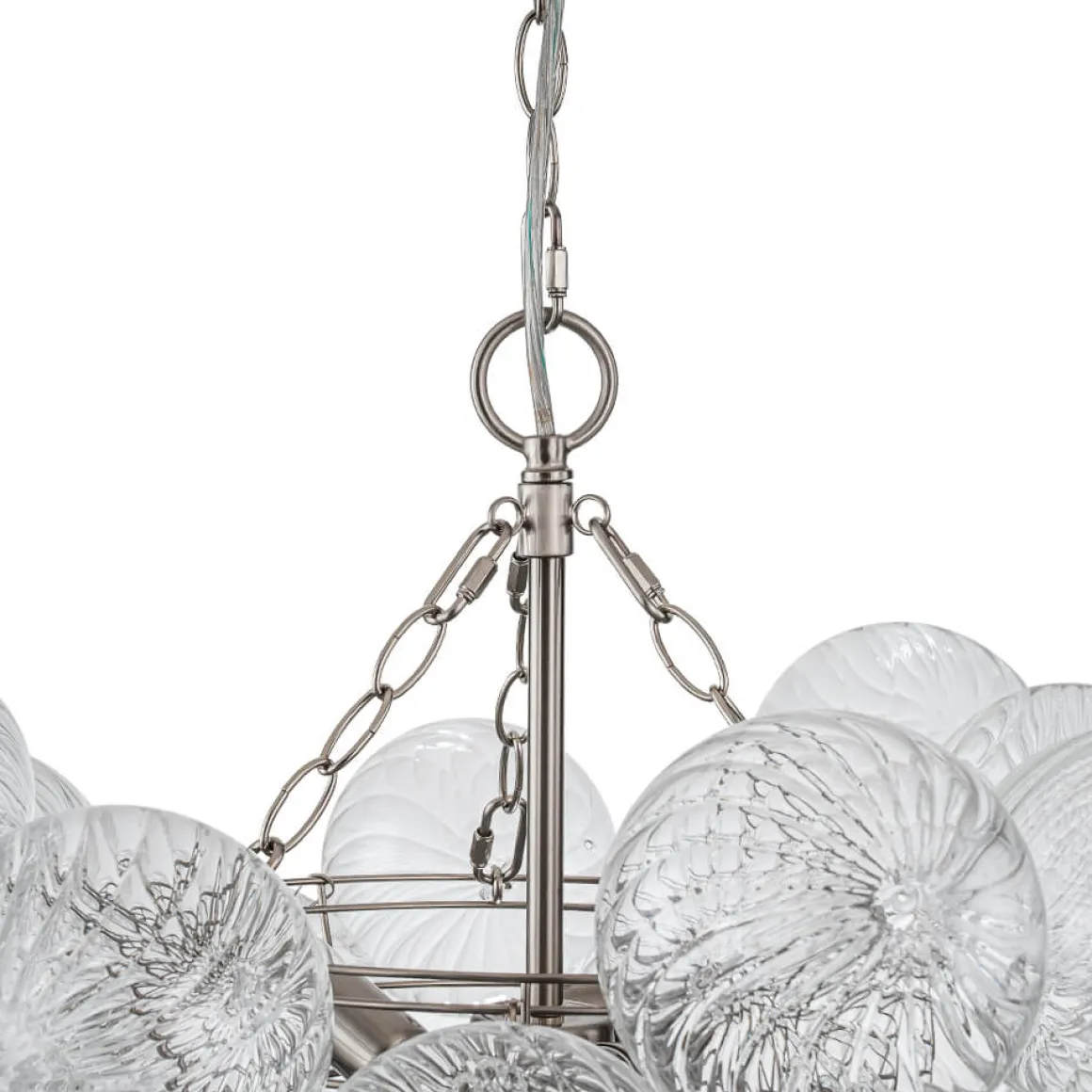 Brass Cluster Ribbed Glass Globe Bubble Chandelier
