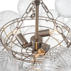 Brass Cluster Ribbed Glass Globe Bubble Chandelier