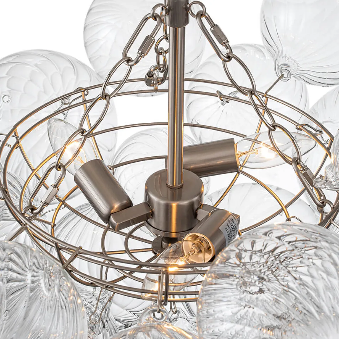 Brass Cluster Ribbed Glass Globe Bubble Chandelier