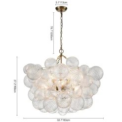 Brass Cluster Ribbed Glass Globe Bubble Chandelier