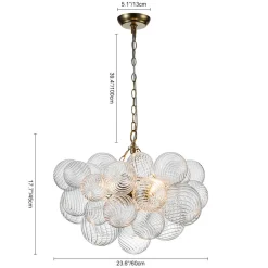 Brass Cluster Ribbed Glass Globe Bubble Chandelier