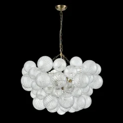 Brass Cluster Ribbed Glass Globe Bubble Chandelier