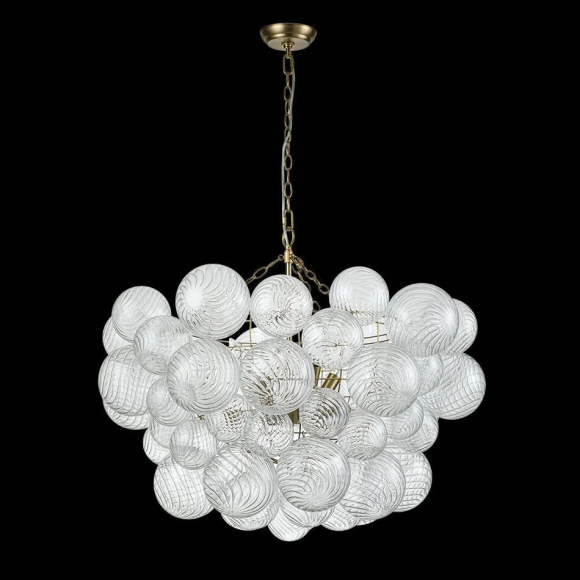 Brass Cluster Ribbed Glass Globe Bubble Chandelier