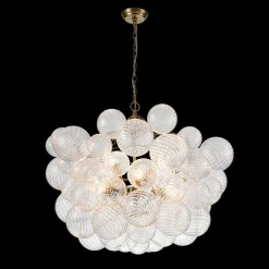 Brass Cluster Ribbed Glass Globe Bubble Chandelier