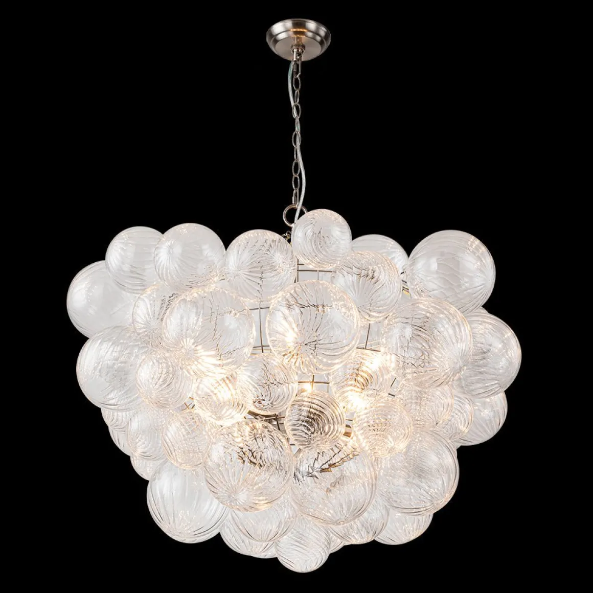 Brass Cluster Ribbed Glass Globe Bubble Chandelier
