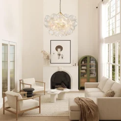 Brass Cluster Ribbed Glass Globe Bubble Chandelier