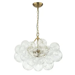 Brass Cluster Sculpture Texture Glass Globe Bubble Chandelier