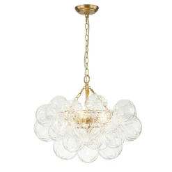 Brass Cluster Sculpture Texture Glass Globe Bubble Chandelier
