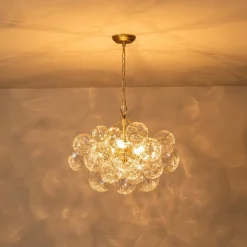Brass Cluster Sculpture Texture Glass Globe Bubble Chandelier