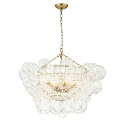 Brass Cluster Sculpture Texture Glass Globe Bubble Chandelier