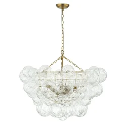 Brass Cluster Sculpture Texture Glass Globe Bubble Chandelier