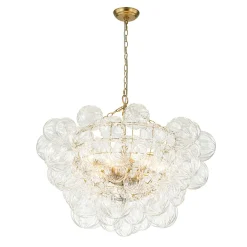 Brass Cluster Sculpture Texture Glass Globe Bubble Chandelier