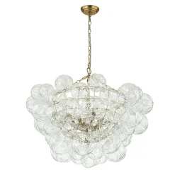 Brass Cluster Sculpture Texture Glass Globe Bubble Chandelier