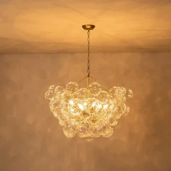 Brass Cluster Sculpture Texture Glass Globe Bubble Chandelier