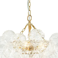 Brass Cluster Sculpture Texture Glass Globe Bubble Chandelier