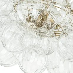 Brass Cluster Sculpture Texture Glass Globe Bubble Chandelier