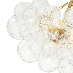 Brass Cluster Sculpture Texture Glass Globe Bubble Chandelier
