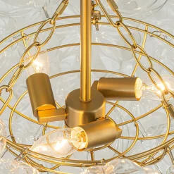 Brass Cluster Sculpture Texture Glass Globe Bubble Chandelier
