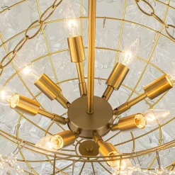 Brass Cluster Sculpture Texture Glass Globe Bubble Chandelier
