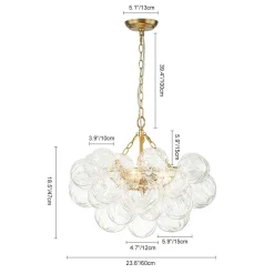 Brass Cluster Sculpture Texture Glass Globe Bubble Chandelier