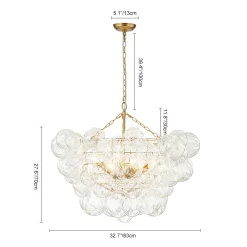 Brass Cluster Sculpture Texture Glass Globe Bubble Chandelier