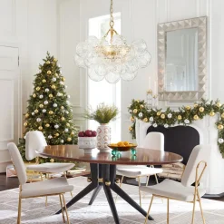Brass Cluster Sculpture Texture Glass Globe Bubble Chandelier