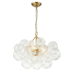 Brass Cluster Sculpture Texture Glass Globe Bubble Chandelier