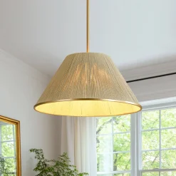 Brass Conical Woven Thread Cage Pendant Light