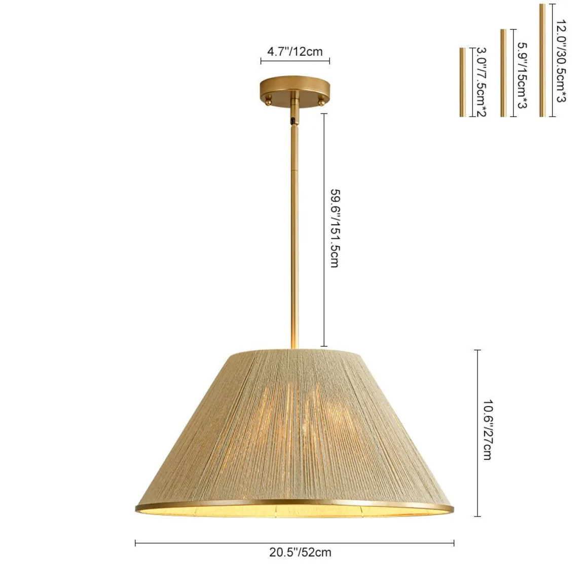 Brass Conical Woven Thread Cage Pendant Light